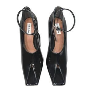 Designer Alaïa Patent & Vinyl Square Toe Ankle Strap Pump Women's Black 36 New